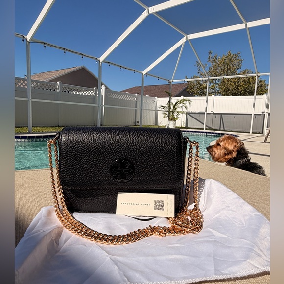 NWT Tory Burch Olivia Shoulder Crossbody Leather Mini Bag Black with Gold Chain - Picture 13 of 17